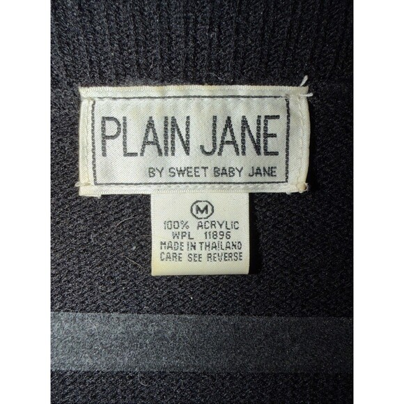 Vintage Plain Jane Sweater Dress Black Gold Buttons Cable Knit 80s 90s Classic M - Picture 5 of 14